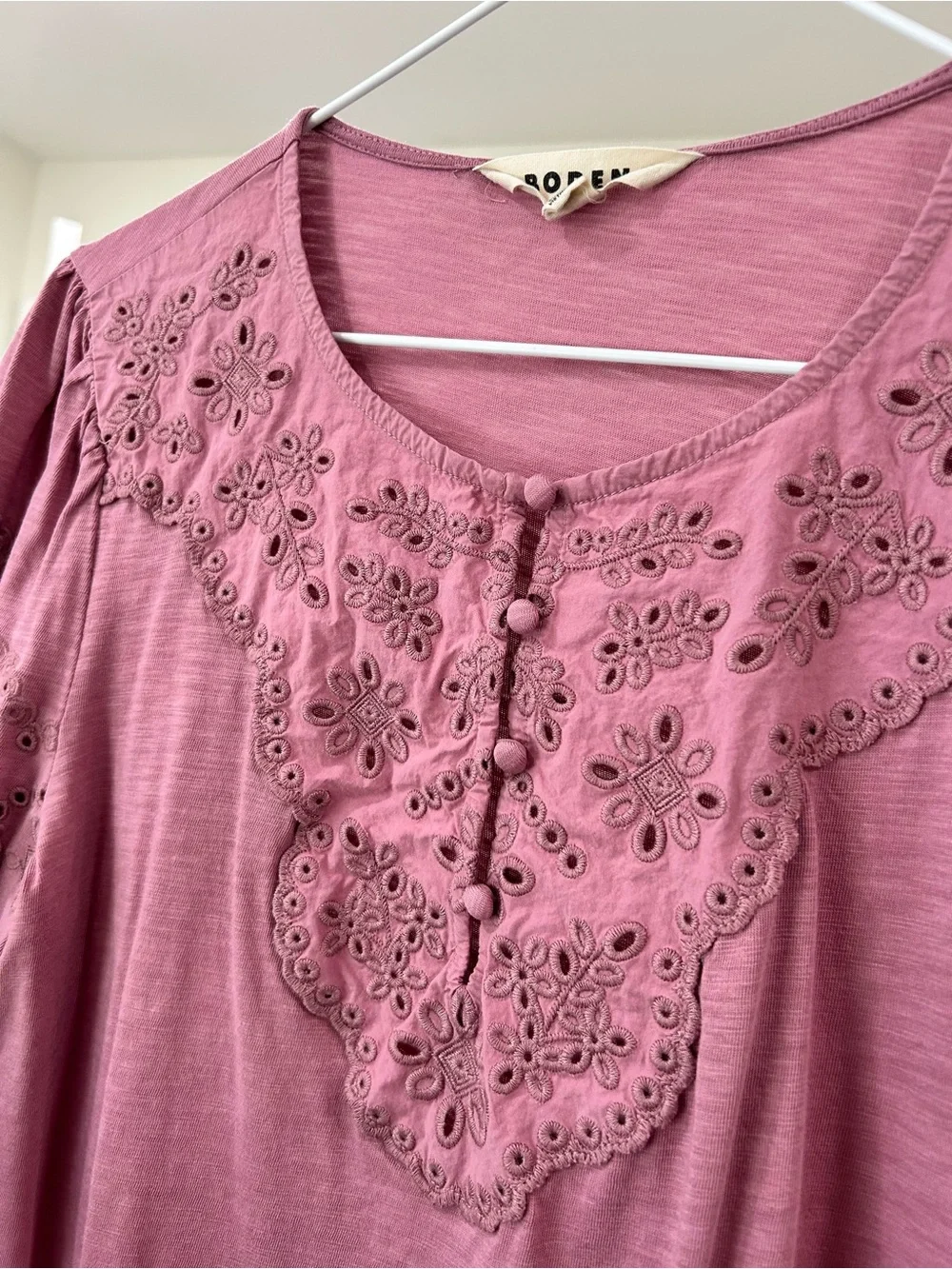 Boden Rose-Pink Eyelet Puff Sleeve Top